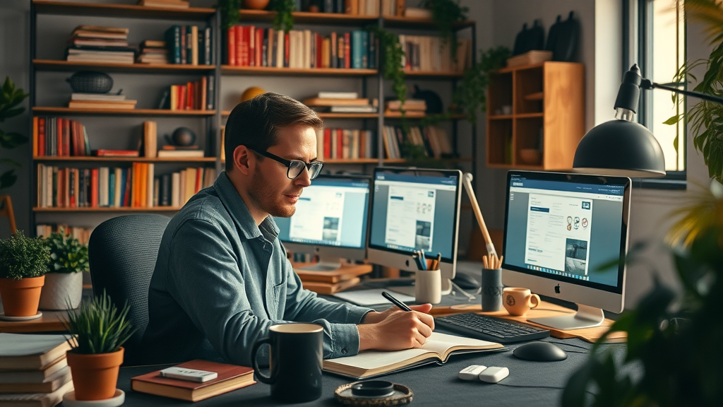 blogger brainstorming high-quality content ideas for link building through blogging