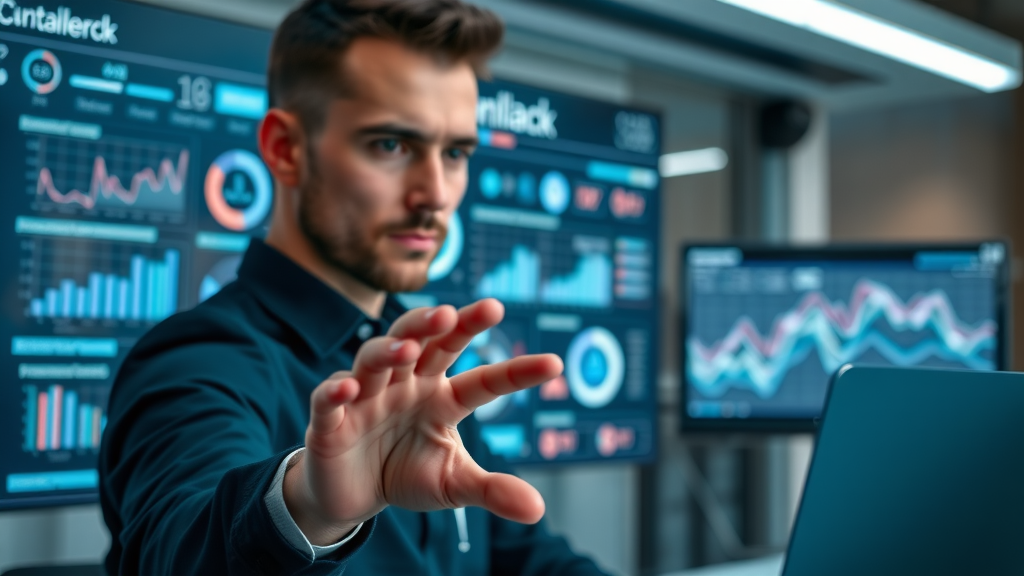 User interacting with content analytics dashboard using custom content creation tool