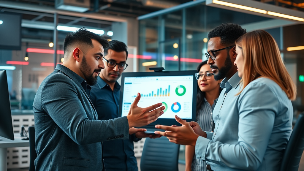 Houston business owners using marketing automation with consultants analyzing digital marketing analytics