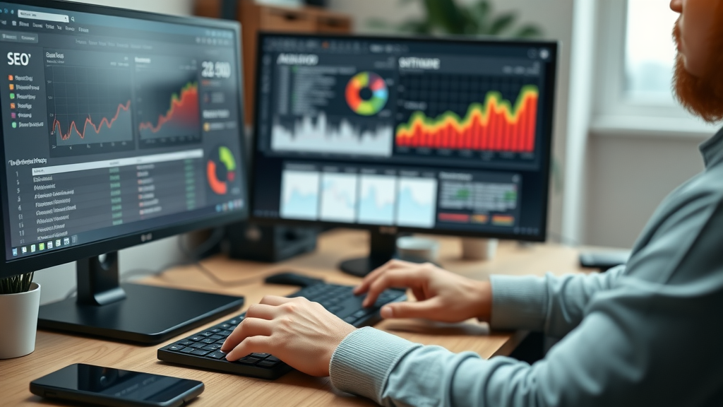 Digital content creator working on authoritative quality content to enhance Google ranking factor and SEO ranking