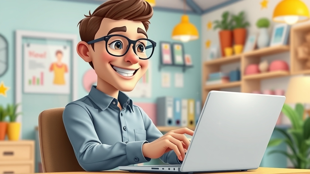Small business owner using AI-driven marketing campaigns on laptop in colorful shop office