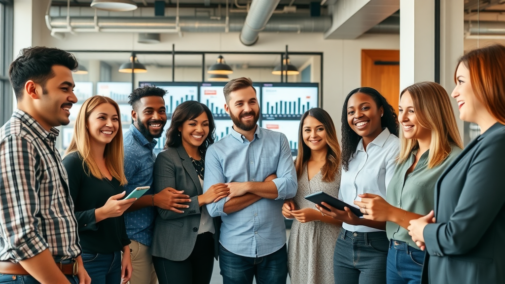 dynamic team of diverse Houston marketing agency professionals, brainstorming creative campaigns. Houston digital agency team.