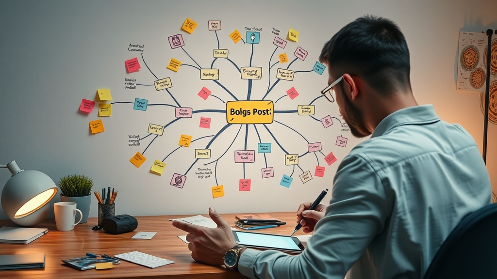 user reviewing AI-generated content idea mind map for blog posts and social media