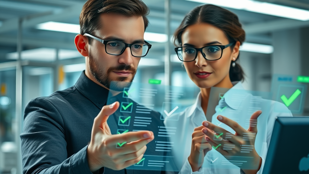 thoughtful professionals auditing AI content for ethics and compliance, digital marketing, ethical AI, content creation oversight