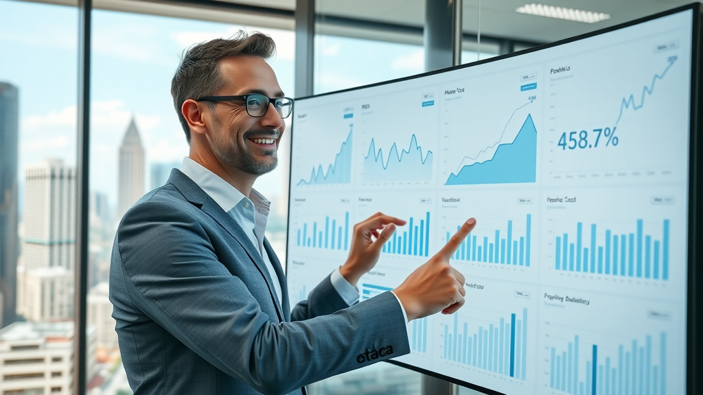 Digital marketing executive reviewing Houston AI content strategy analytics