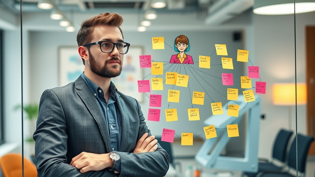 target audience - Professional marketer mapping out customer personas on a glass board for contractor marketing strategy
