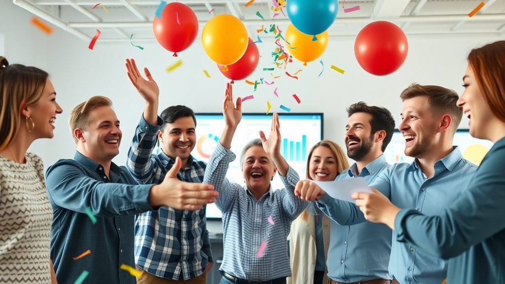 happy marketing team reviewing analytics results after improving marketing content workflow