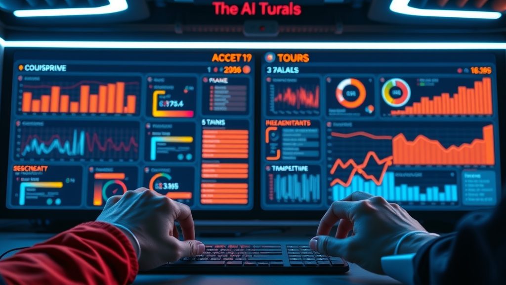 modern digital dashboard showcasing leading AI tools side by side, AI tool comparison, content creation, neon accents
