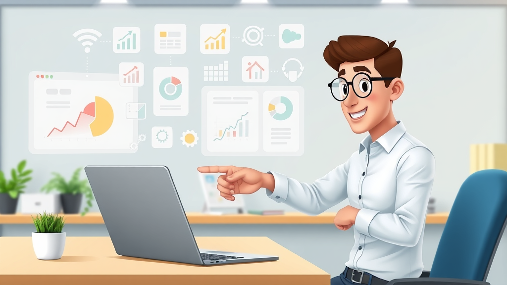 analytics tools in marketing, professional reviewing marketing analytics dashboard with software icons