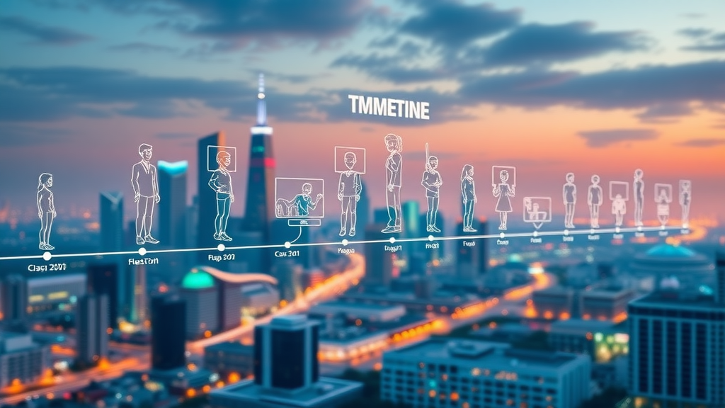 Digital marketing evolution timeline for Houston featuring AI brand authority milestones, icons, and city background network lines