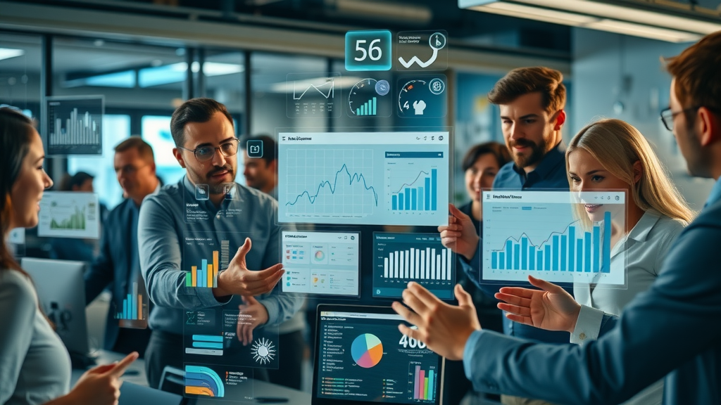 Diverse business industries leveraging marketing automation software and tools, digital interfaces presenting graphs and automation workflows