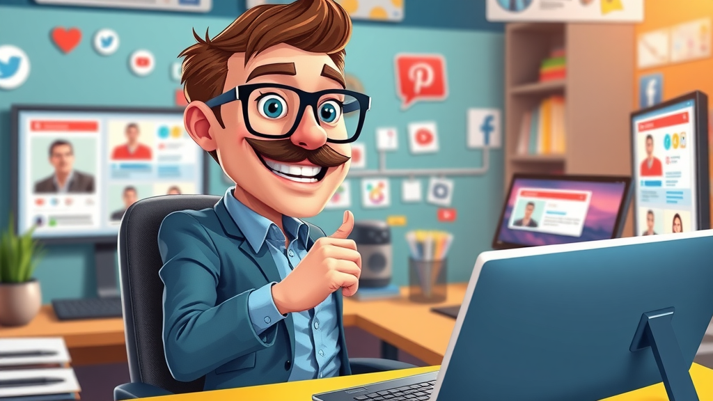 AI content prediction marketing specialist optimizing posts, social media, SEO, email, multiple platforms, vibrant workspace