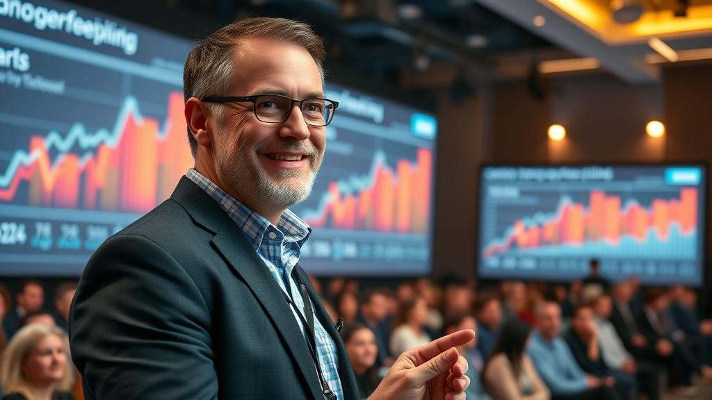 Industry thought leader presenting content marketing data insights at conference