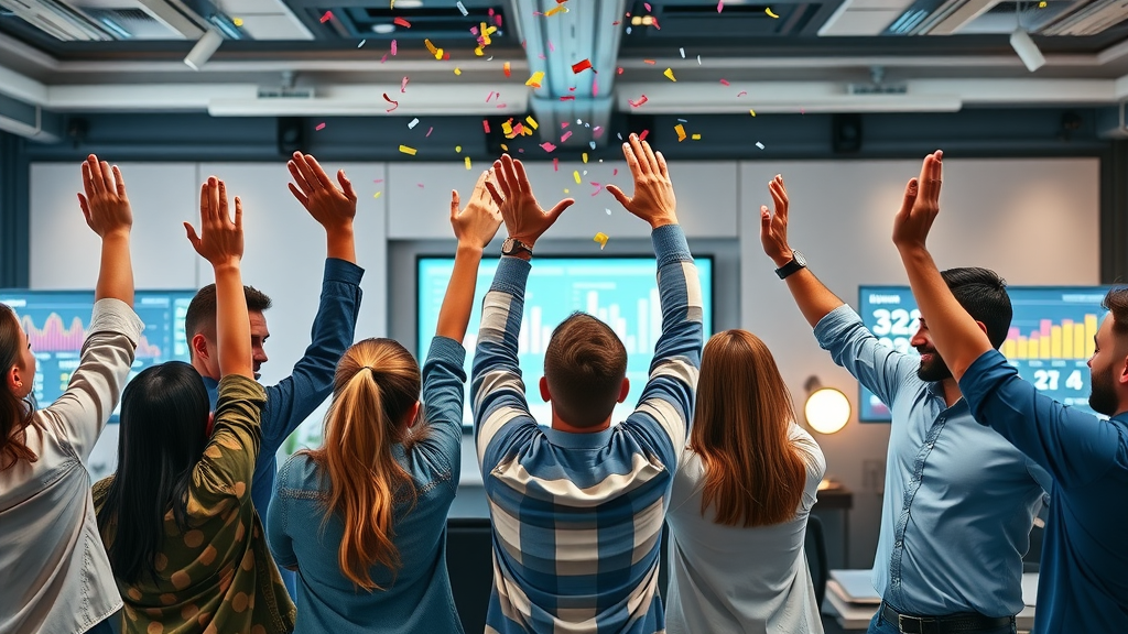 marketing team celebrating success of ai-driven marketing campaigns