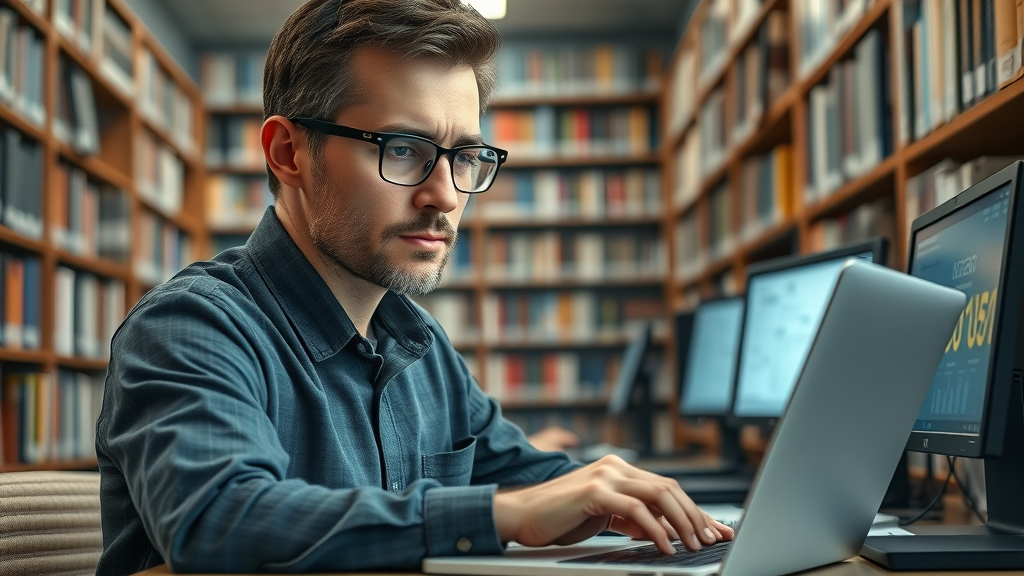 focused seo researcher using keyword research tools for blog seo