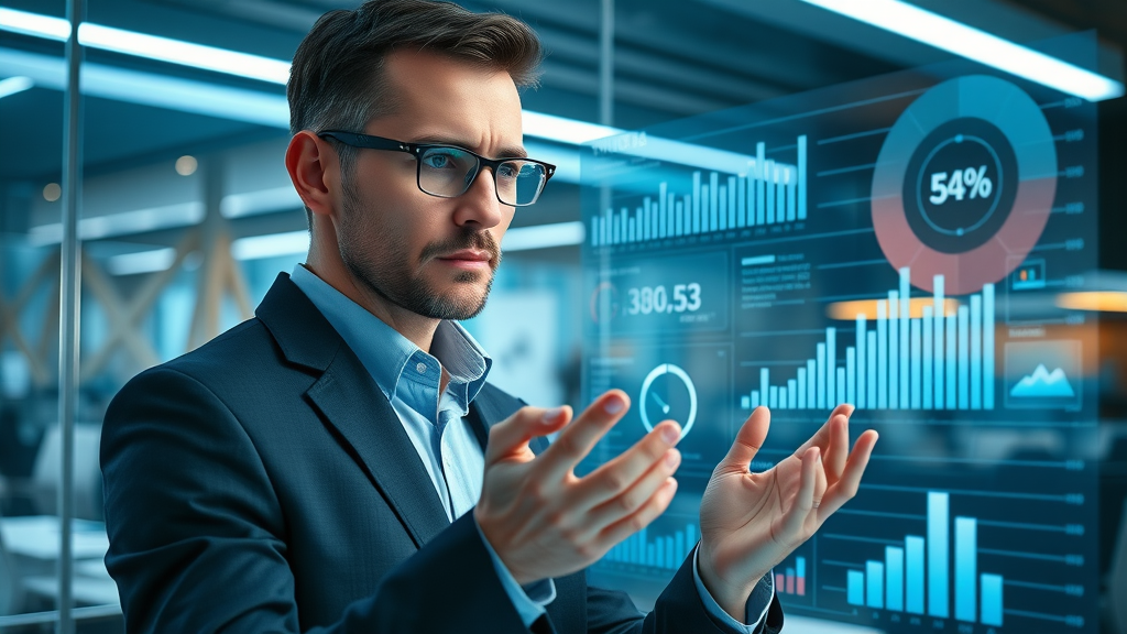 professional marketer analyzing marketing data and customer data on a virtual screen for data-driven marketing strategies