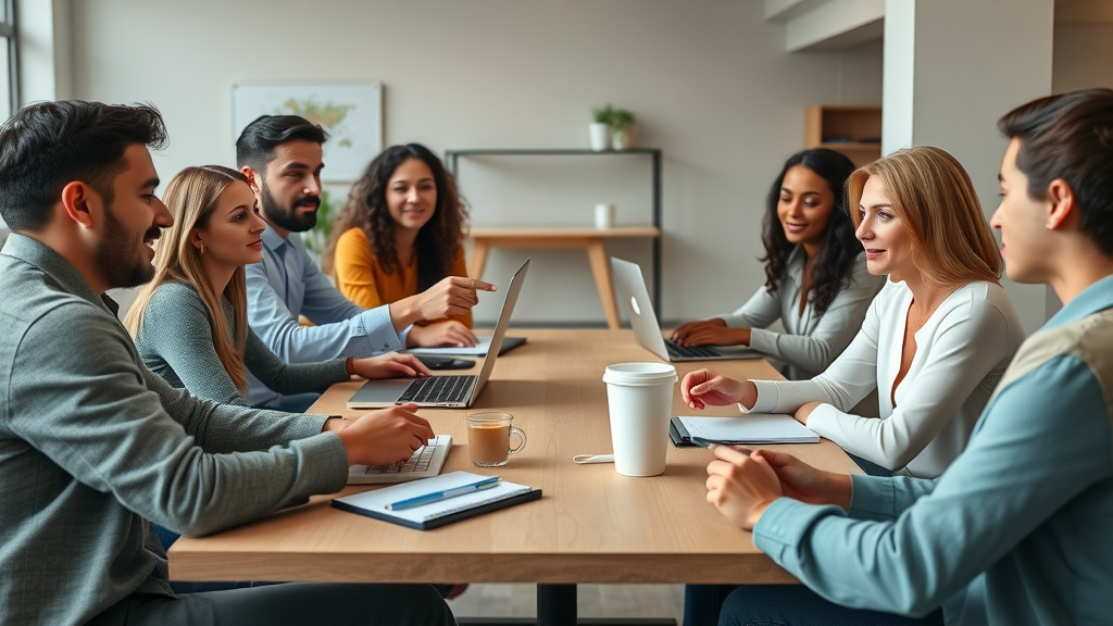 diverse content marketing team collaborating on marketing content workflow