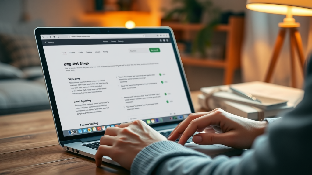 sleek blog interface outlining SEO elements like title tag, meta description, alt text, and checklist for blog SEO