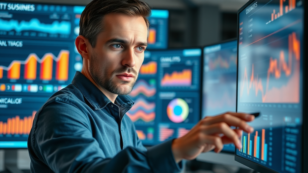 Data analyst using AI content customization to examine customer data visualization