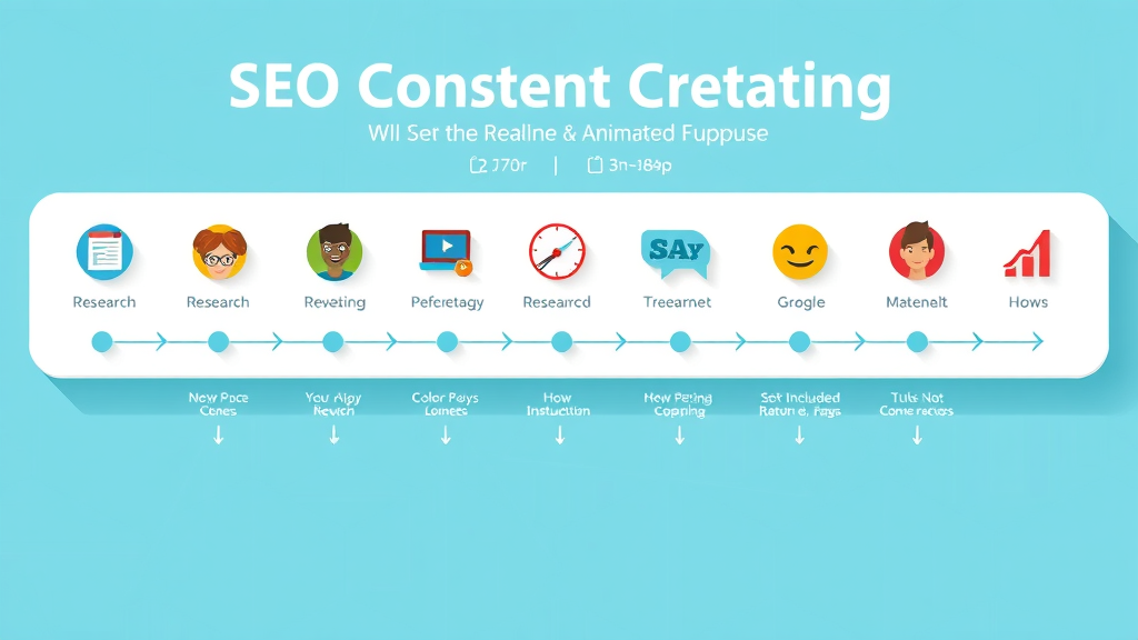 Infographic explaining step-by-step SEO content creation process from research to analytics