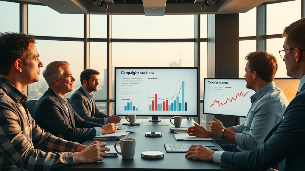 marketing team reviewing AI-driven marketing campaigns success charts