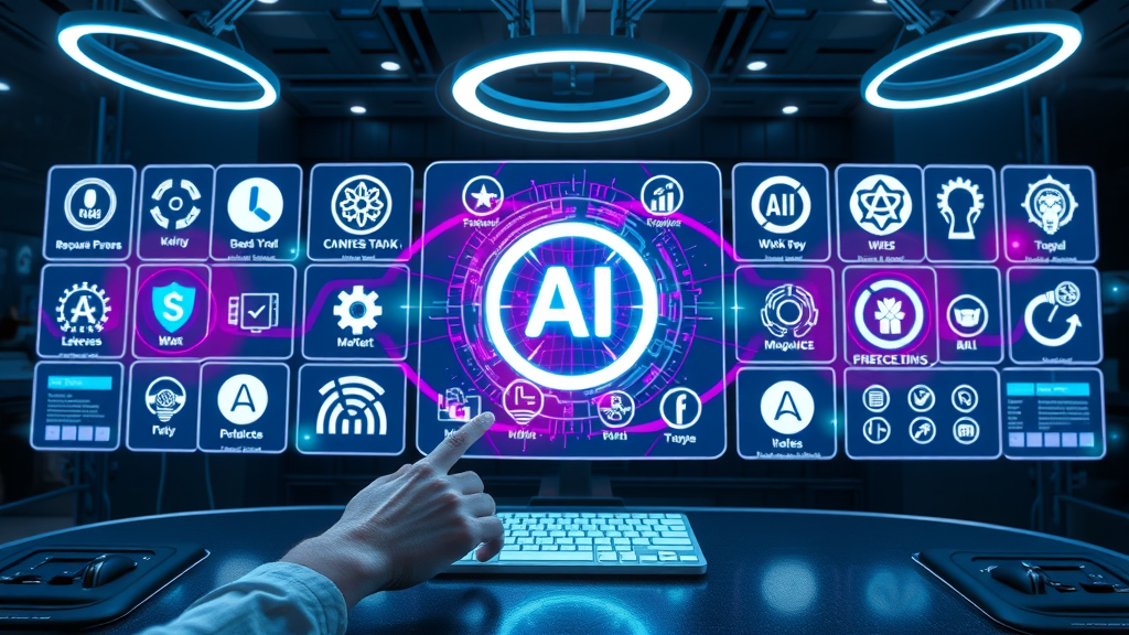 Array of AI marketing tool logos and digital interfaces - AI marketing tool suite