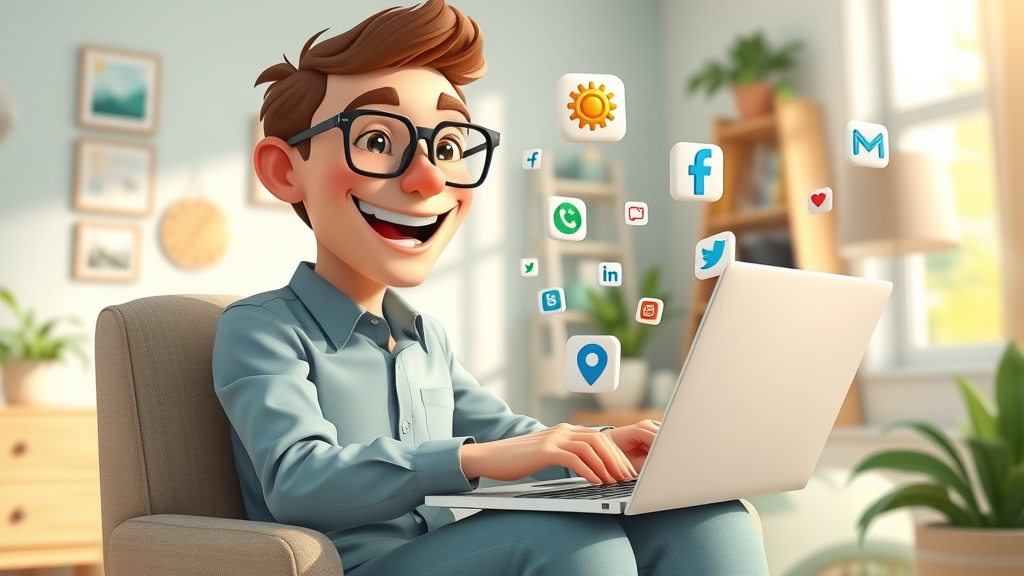 entrepreneur using free tools for automated authority building on a laptop