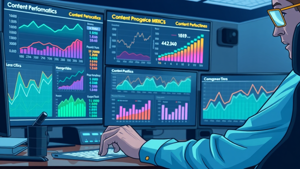 dynamic predictive analytics dashboard illustrating content performance metrics, content strategies, AI tools, content marketing, digital market