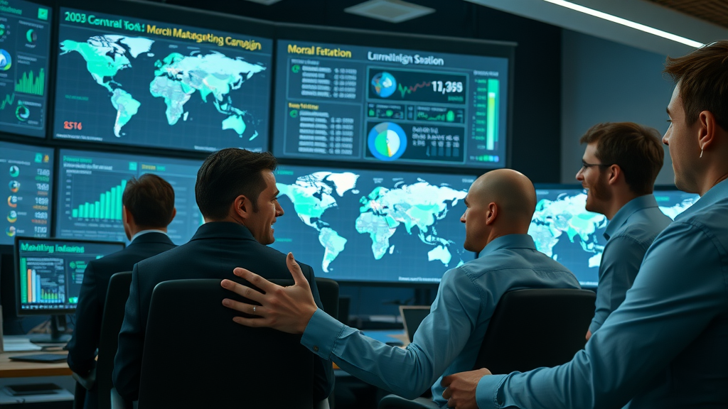 global brand managers monitoring machine learning marketing campaigns