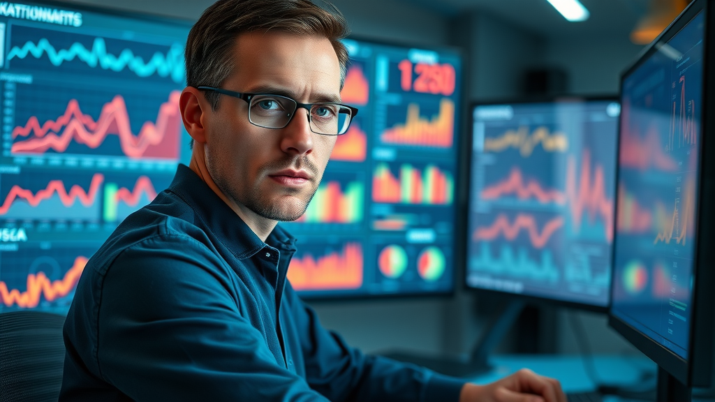 focused analyst monitoring predictive analytics dashboard in marketing, artificial intelligence in marketing