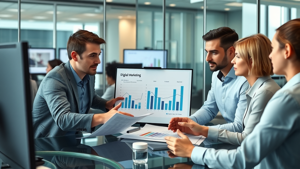 SEO marketing strategies business team analyzing sales growth and digital marketing performance