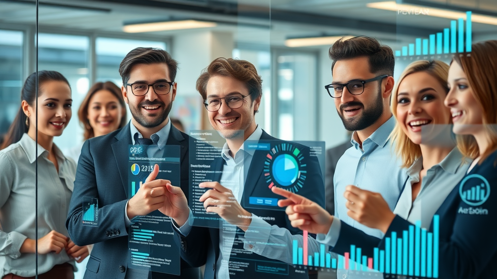 Dynamic collage of modern marketers collaborating with AI marketing tools and digital dashboards - AI marketing tools