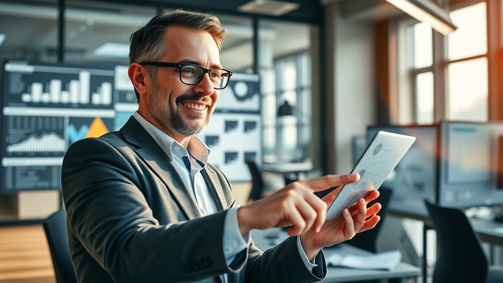 authority building strategy: Professional actively developing a machine learning integration plan in a high-tech office