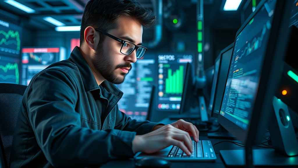 search engine optimization for contractors - SEO specialist typing keywords into advanced SEO software in a tech-filled workspace