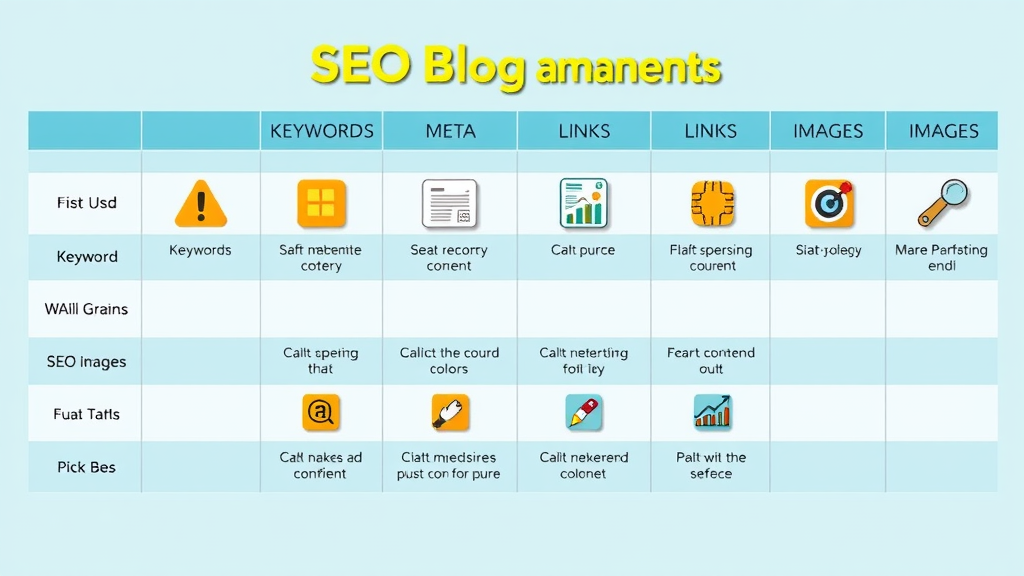 seo-friendly blog post key components visual table with icons