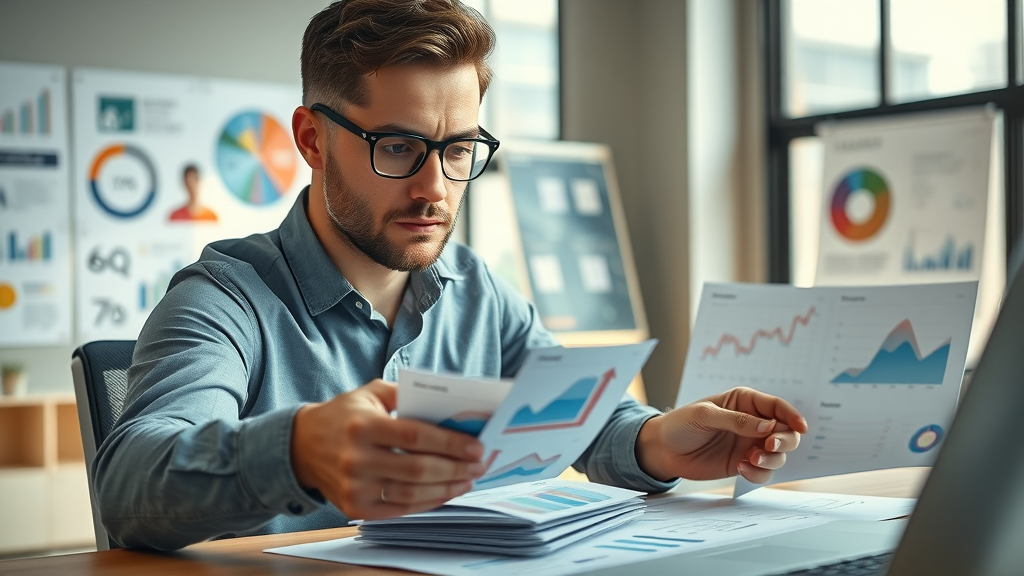Professional analyst arranging customer segmentation cards and demographic graphs, foundation of data-driven marketing strategies