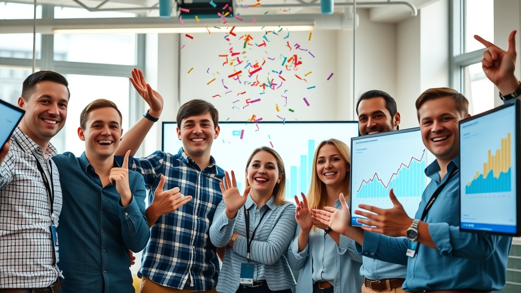 digital marketing team celebrating user engagement improvement with dynamic content adaptation