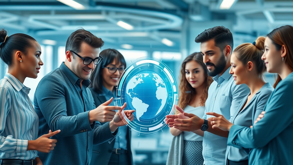 dynamic marketing team collaborating around AI interface for ai-driven marketing campaigns