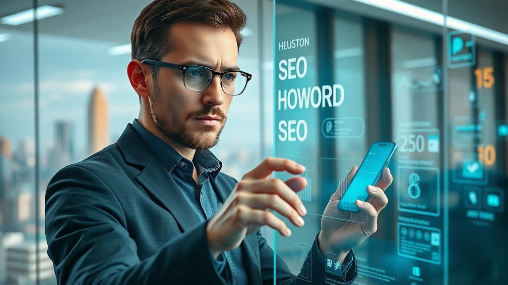 Local SEO AI content personalization Houston - marketer analyzing SEO keywords for Houston markets