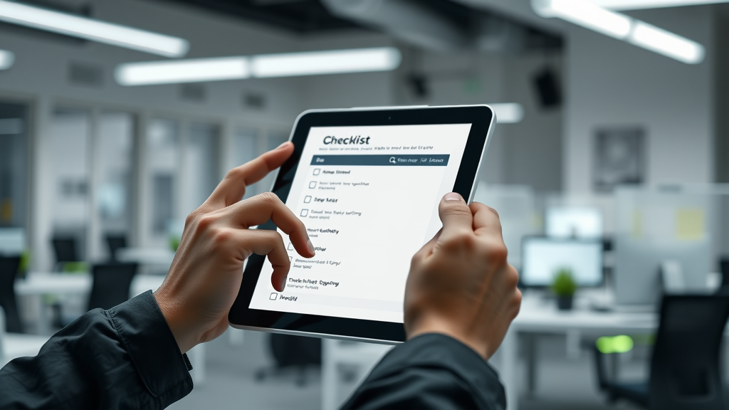 detailed closeup of tablet with marketing automation tool feature checklist
