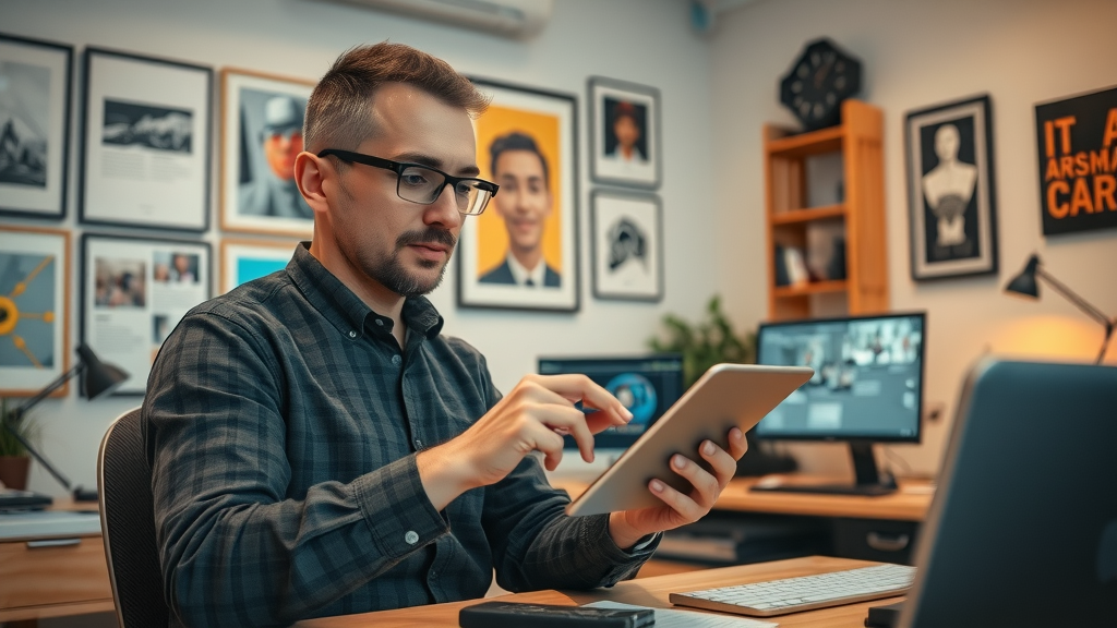 Content creator using graphic design and video editing tools for media content creation