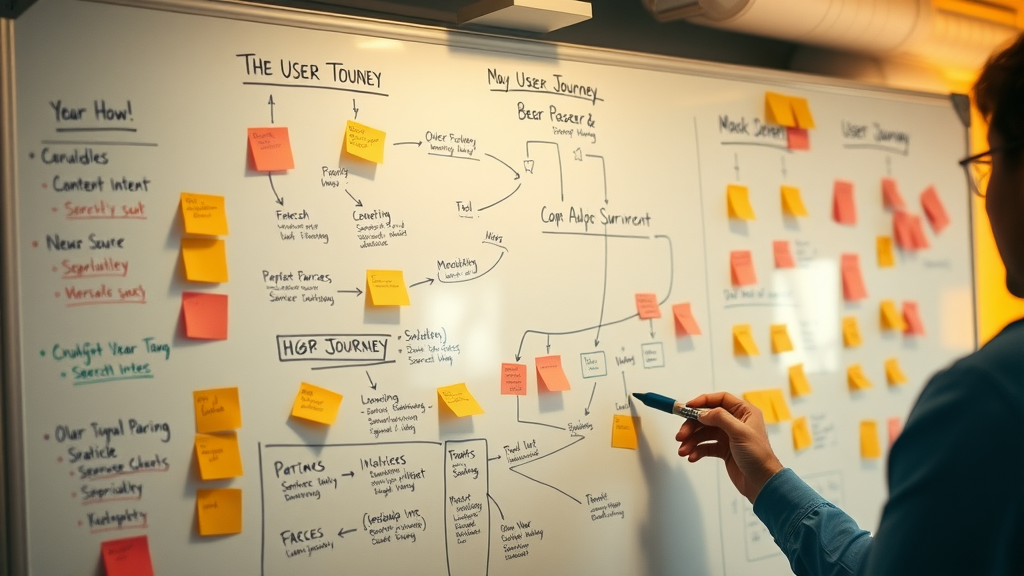 Content strategist mapping user journey and search intent for SEO content creation