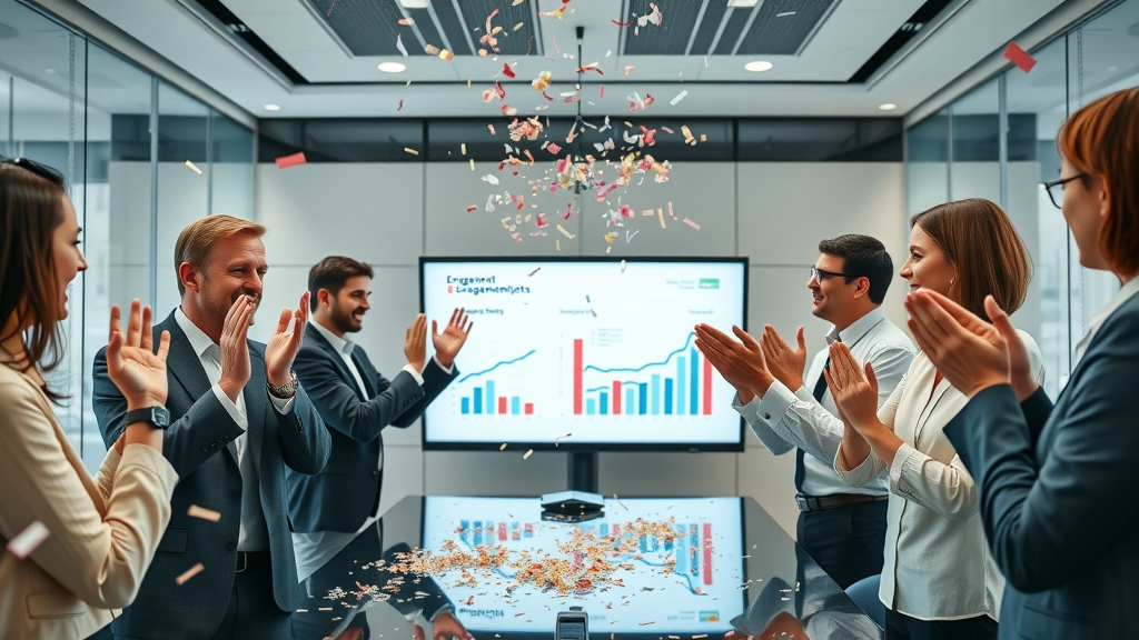business team celebrating increased engagement with AI-driven behavior analytics and dashboards