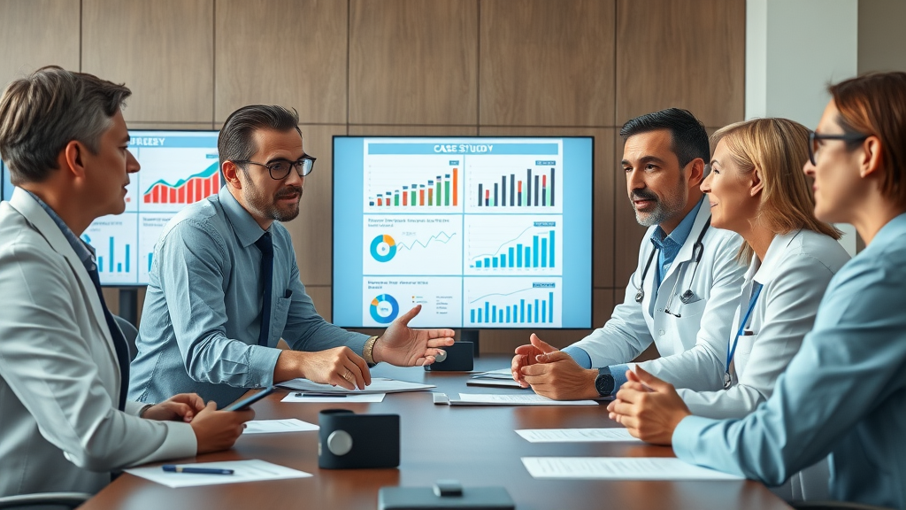 Artificial intelligence Houston - professionals discussing digital marketing case studies in a Houston boardroom