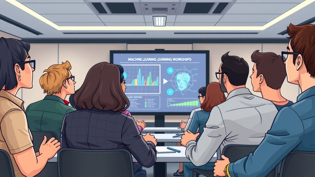 predictive analytics marketing workshop, diverse team, digital display board, animation, techy training room, collaborative upskilling