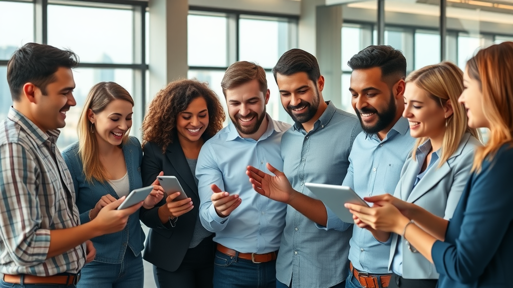 Dynamic team of diverse Houston marketing professionals analyzing real-time digital marketing data with predictive content strategy Houston. Houston skyline visible.