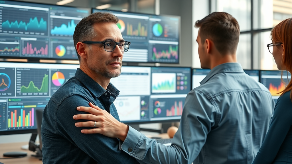 analytics tools interfaces highlighting AI features for user behavior analysis in a modern office