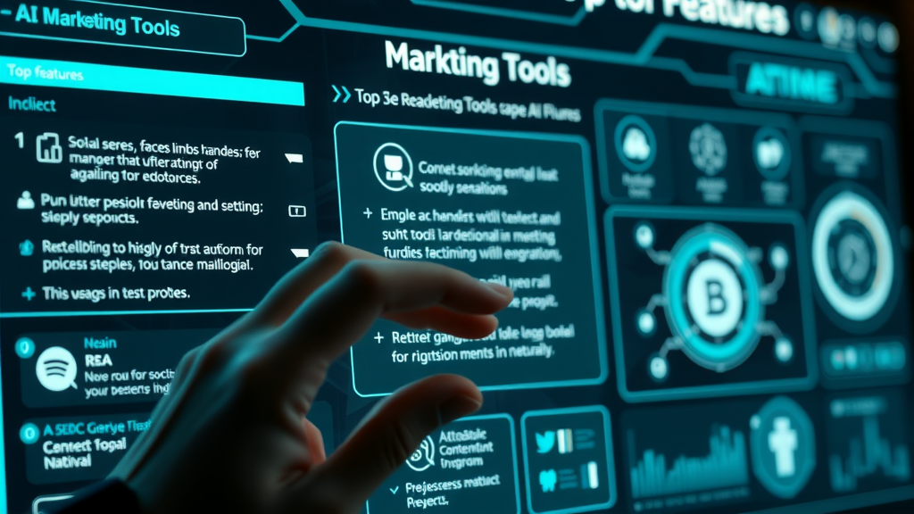 Digital interface highlighting top features required in AI marketing tools for 2024
