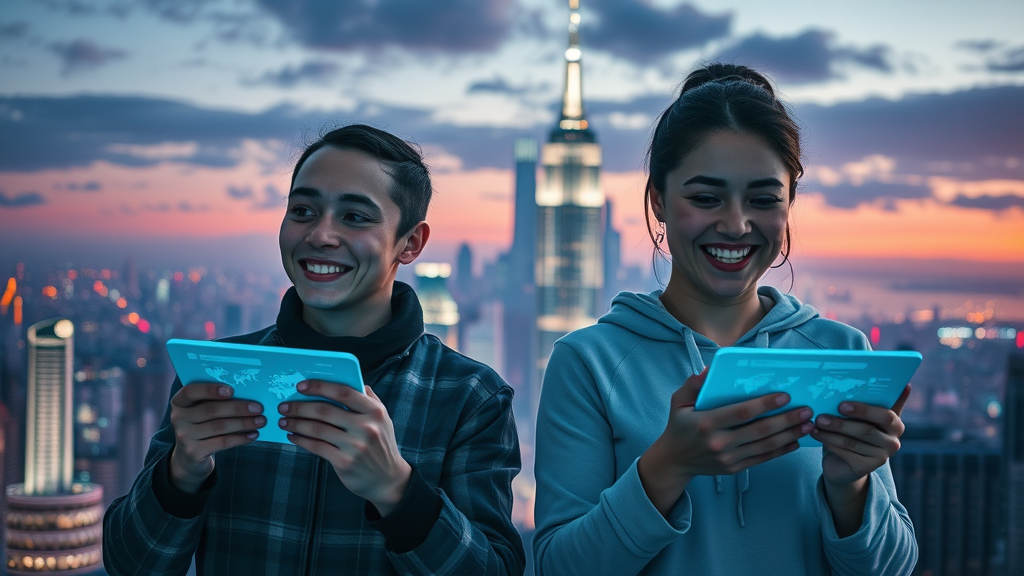 Futuristic city where users experience next-gen AI search, symbolizing the progression of generative engine optimization marketing trends