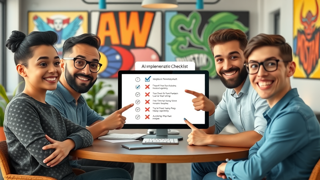 AI implementation Houston - business team reviewing digital AI checklist for content personalization